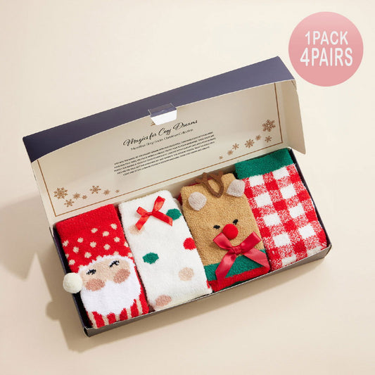 Santa Reindeer Christmas Bundle Gift Socks Set 4Pairs - M H W ACCESSORIES LLC