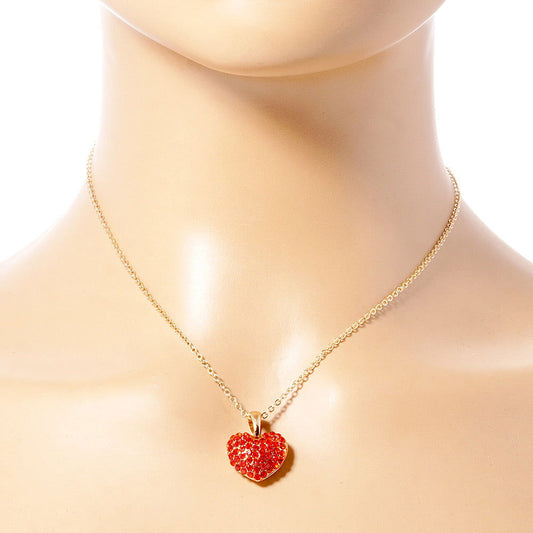 Siam Crystal Rhinestone Pave Heart Pendant Necklace - M H W ACCESSORIES LLC