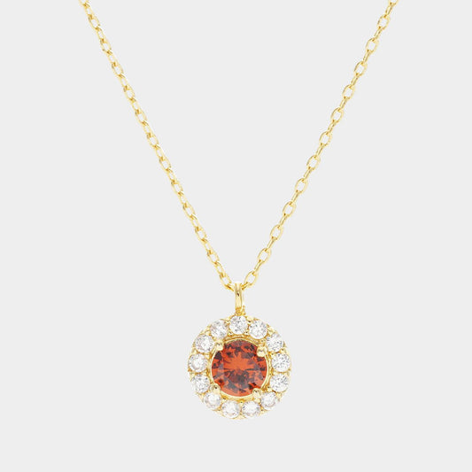 Siam Gold Dipped CZ Round Pendant Necklace - M H W ACCESSORIES LLC