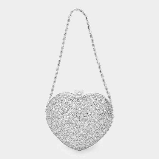 Silver Bling Heart Evening / Clutch Bag-M H W ACCESSORIES