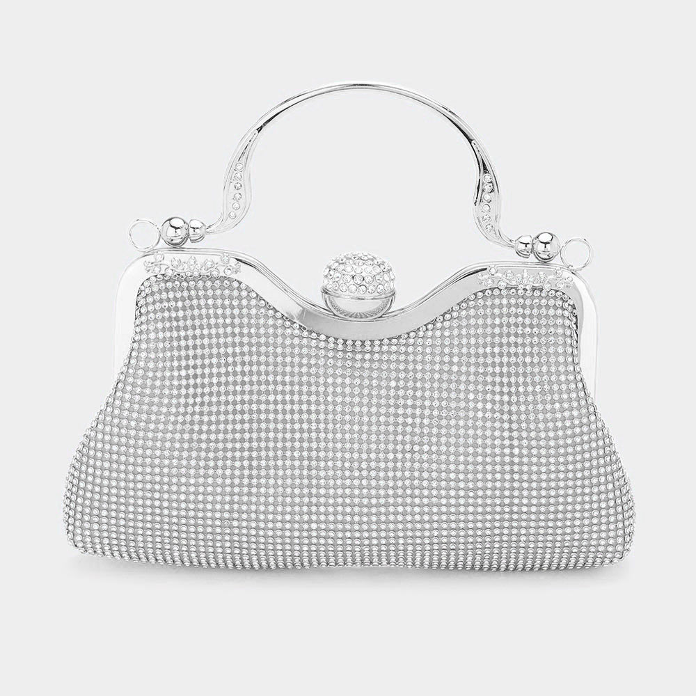 Silver Bling Rhinestone Mesh Top Handle Evening Bag / Crossbody Bag - M H W ACCESSORIES LLC