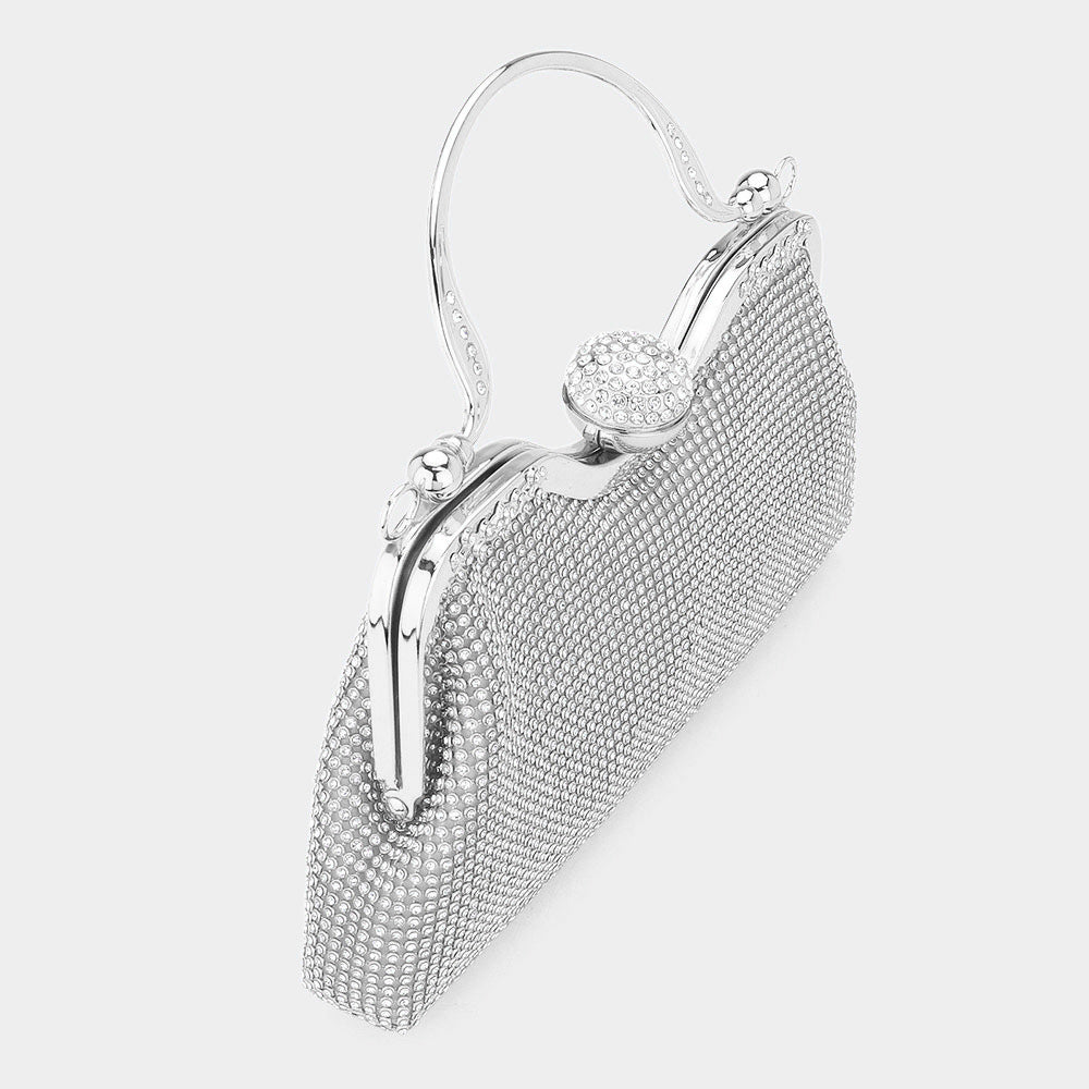 Silver Bling Rhinestone Mesh Top Handle Evening Bag / Crossbody Bag - M H W ACCESSORIES LLC