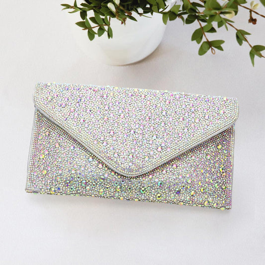 Silver Bling Studded Envelop Evening Clutch Bag / Crossbody Bag - M H W ACCESSORIES LLC