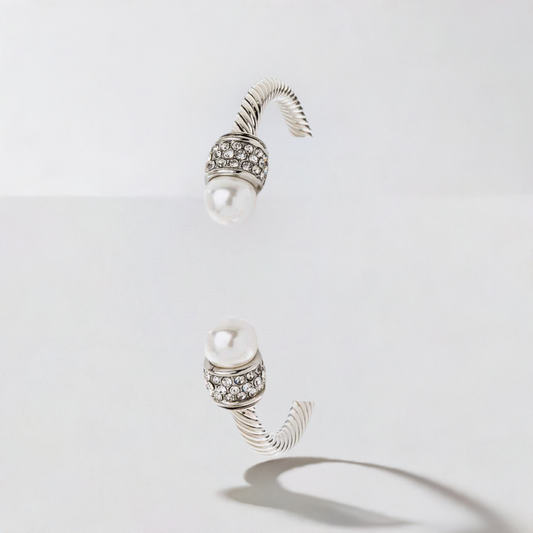 Silver Cable Twisted Cuff CZ Pearl Bracelet-M H W ACCESSORIES - M H W ACCESSORIES LLC