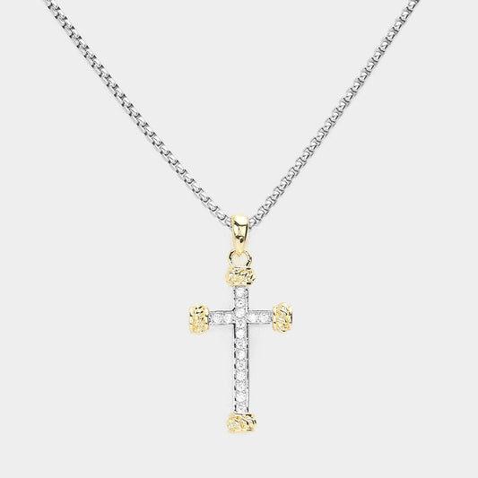 Silver Cubic Zirconia Cross Pendant Necklace for Women - M H W ACCESSORIES LLC