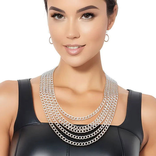 Silver Curb Layered Chain for Women-M H W ACCESSORIES - M H W ACCESSORIES LLC