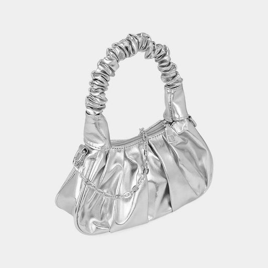 Silver Metallic Faux Leather Top Handle Crossbody Bag - M H W ACCESSORIES LLC