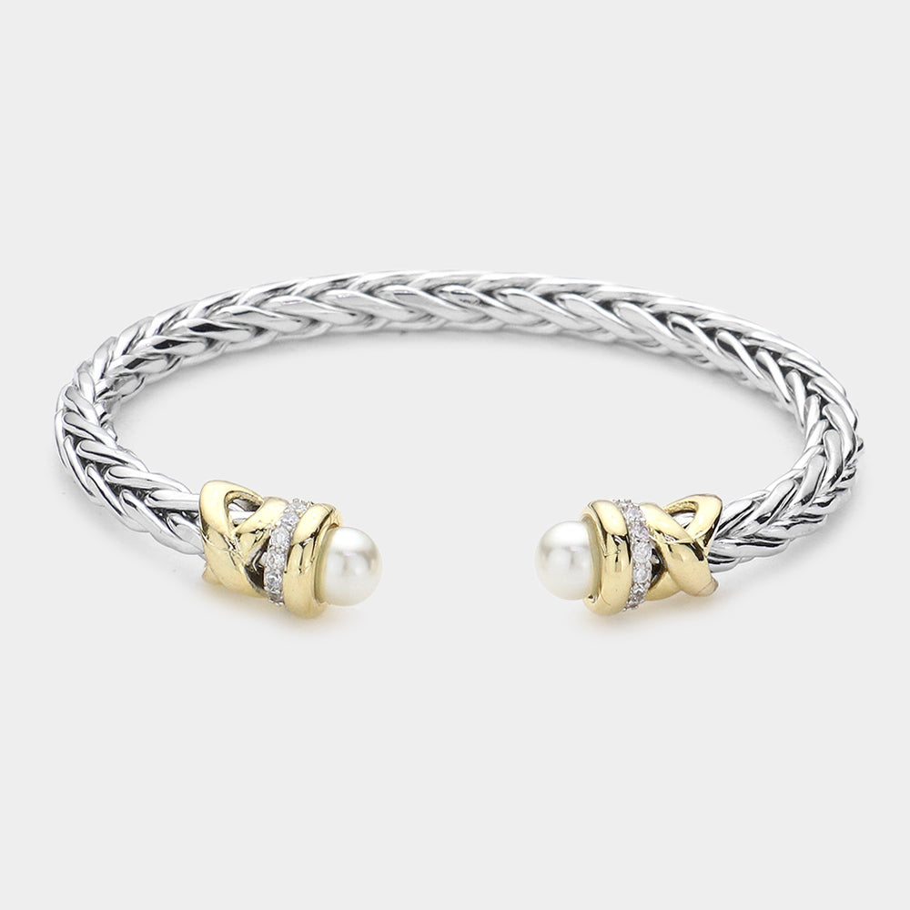 Silver Pearl Cuff Bracelet - M H W ACCESSORIES LLC