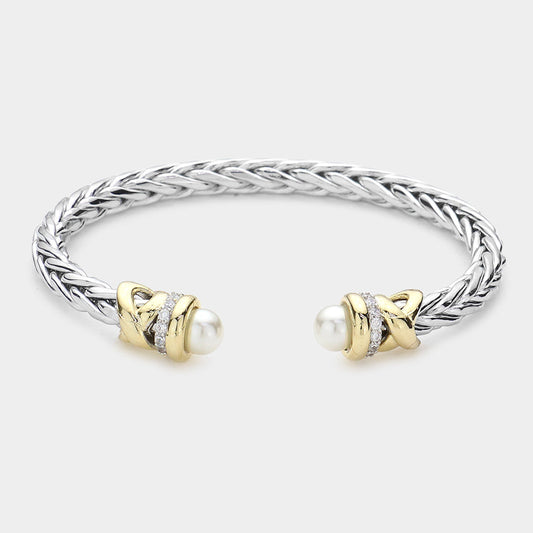 Silver Pearl Cuff Bracelet - M H W ACCESSORIES LLC