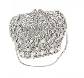 Silver Rhinestone Crown Clutch Evening Bag - M H W ACCESSORIES LLC