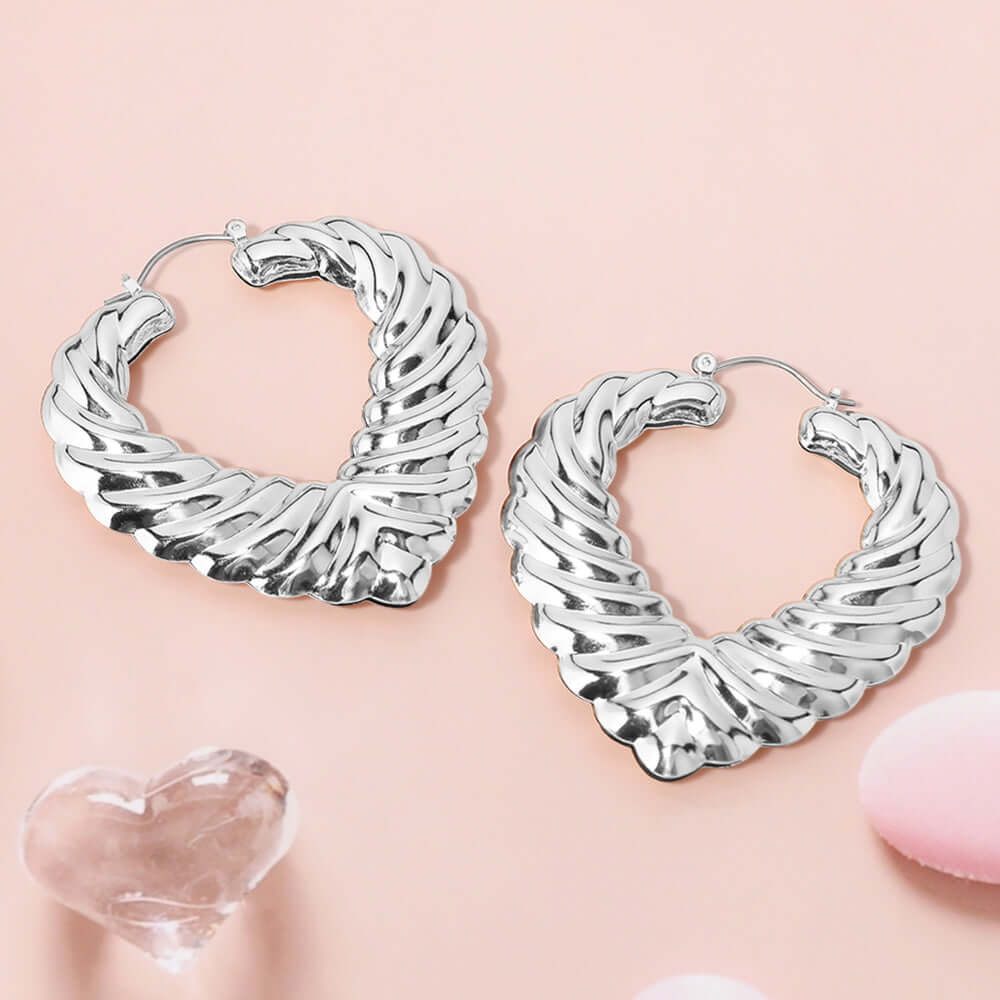 Silver Textured Metal Heart Hoop Pin Catch Earrings - M H W ACCESSORIES LLC