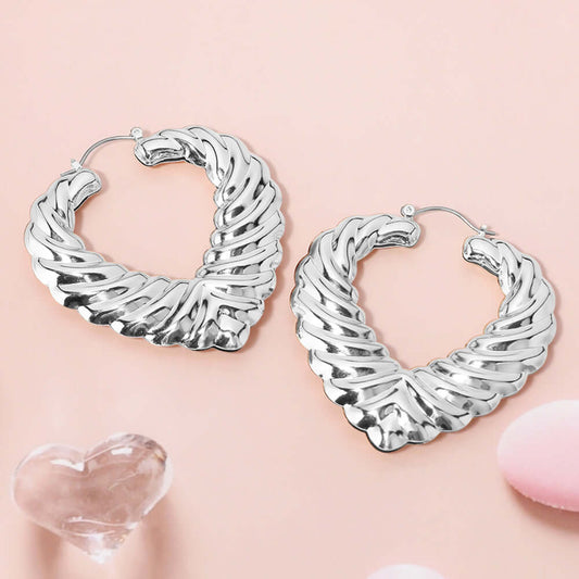 Silver Textured Metal Heart Hoop Pin Catch Earrings - M H W ACCESSORIES LLC