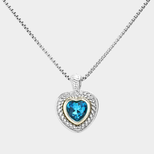 Silver Turquoise Heart CZ Pendant Necklace-M H W ACCESSORIES - M H W ACCESSORIES LLC