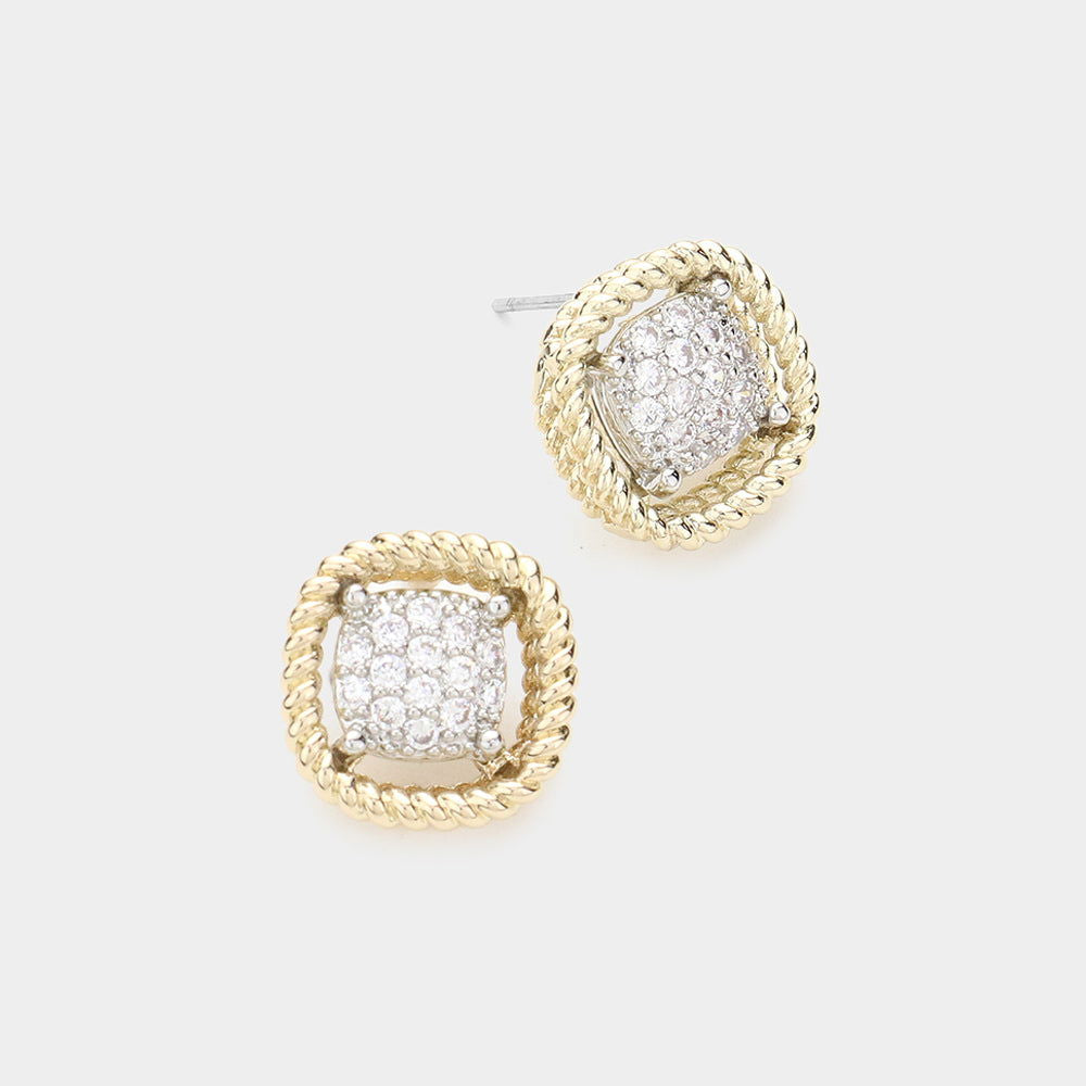 Silver Two Tone CZ Stud Earrings-M H W ACCESSORIES - M H W ACCESSORIES LLC