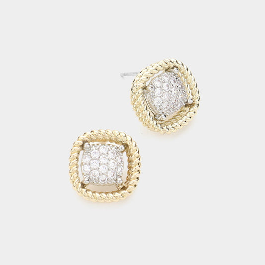 Silver Two Tone CZ Stud Earrings-M H W ACCESSORIES - M H W ACCESSORIES LLC