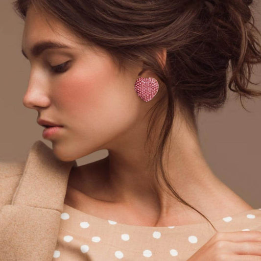 Sparkling Pink Heart Crystal Studs - M H W ACCESSORIES LLC