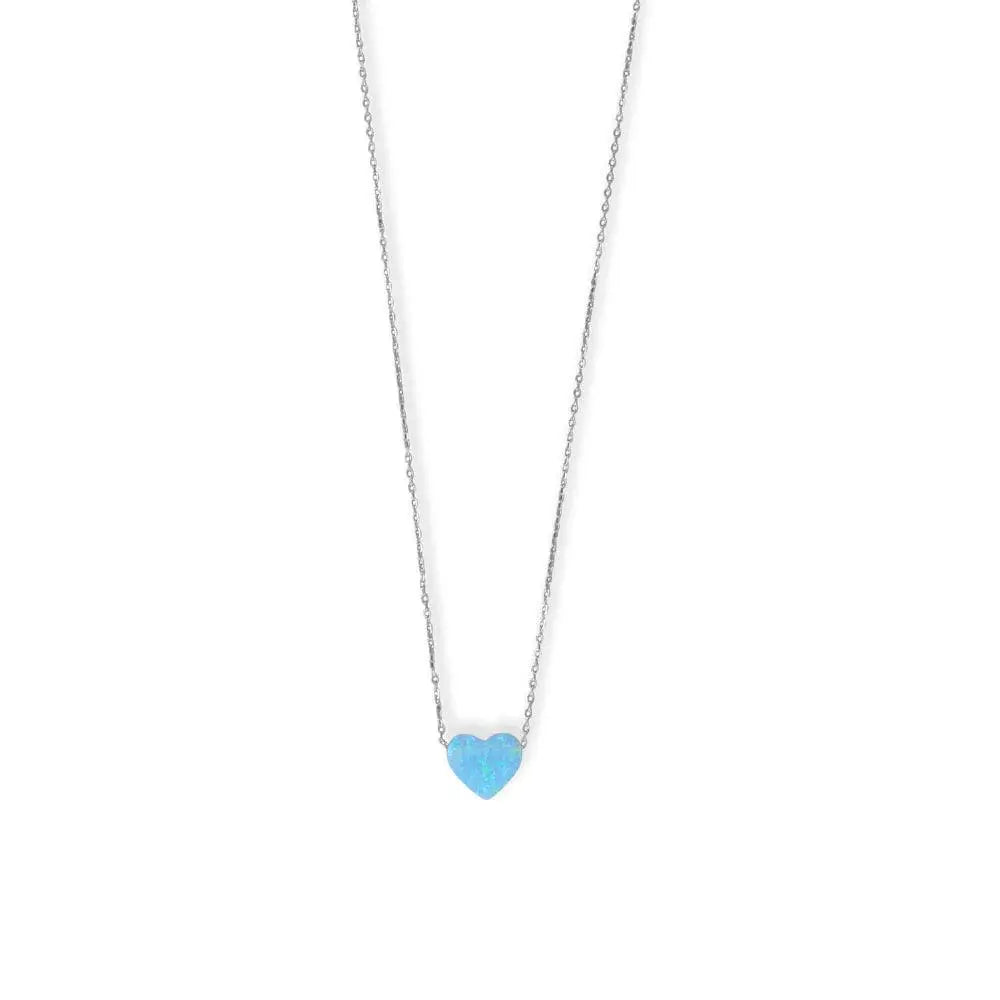 Sterling Silver Rhodium Plated Synthetic Opal Heart Necklace - M H W ACCESSORIES LLC