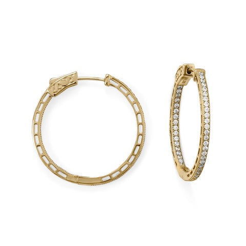 Sterling Silver 14 Karat Gold Plated Round In/Out CZ Hoop Earrings - M H W ACCESSORIES LLC