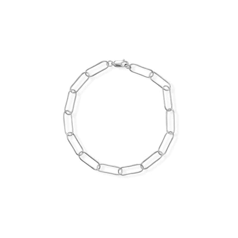 Sterling Silver 8" Rhodium Plated Paperclip Bracelet- M H W ACCESSORIES - M H W ACCESSORIES LLC