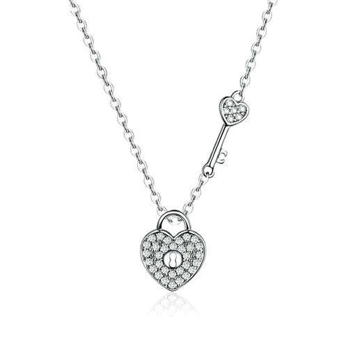 Sterling Silver CZ Heart and Key Pendant- M H W ACCESSORIES - M H W ACCESSORIES LLC