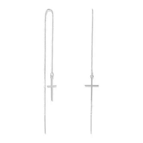 Sterling Silver Cross Threader Earrings - M H W ACCESSORIES LLC