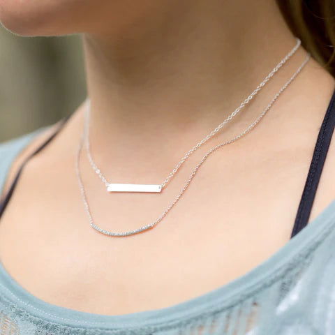 Sterling Silver Cubic Zirconia Curved Bar Necklace for Women - M H W ACCESSORIES LLC