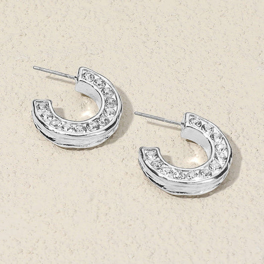 Sterling Silver Dipped Stone Paved Hoop Earrings - M H W ACCESSORIES LLC