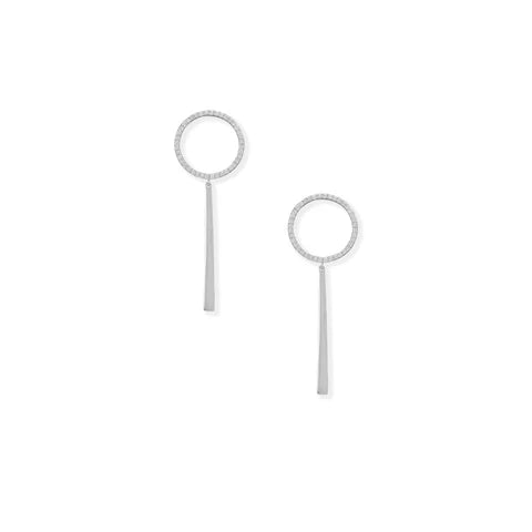 Sterling Silver Easy Elegance! Rhodium Plated CZ Circle with Bar Drop Earrings - M H W ACCESSORIES LLC