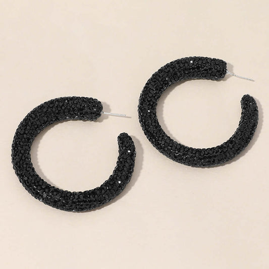Sterling Silver Post Black Rhinestone Studded Hoop Earrings - M H W ACCESSORIES LLC