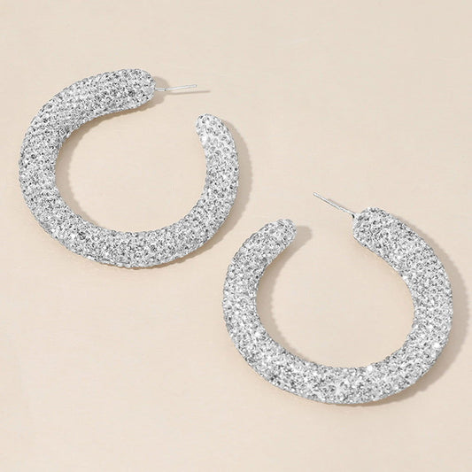 Sterling Silver Post Rhinestone Studded Hoop Earrings - M H W ACCESSORIES LLC