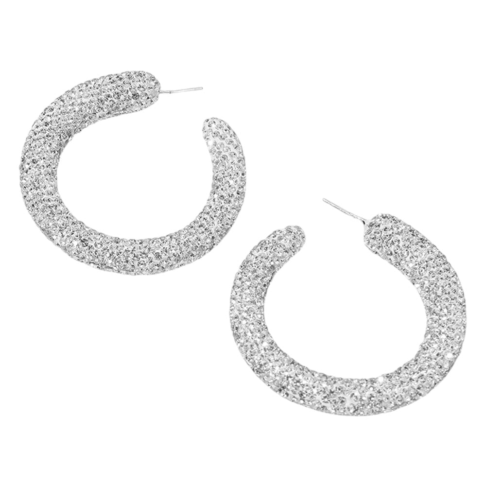 Sterling Silver Post Rhinestone Studded Hoop Earrings - M H W ACCESSORIES LLC