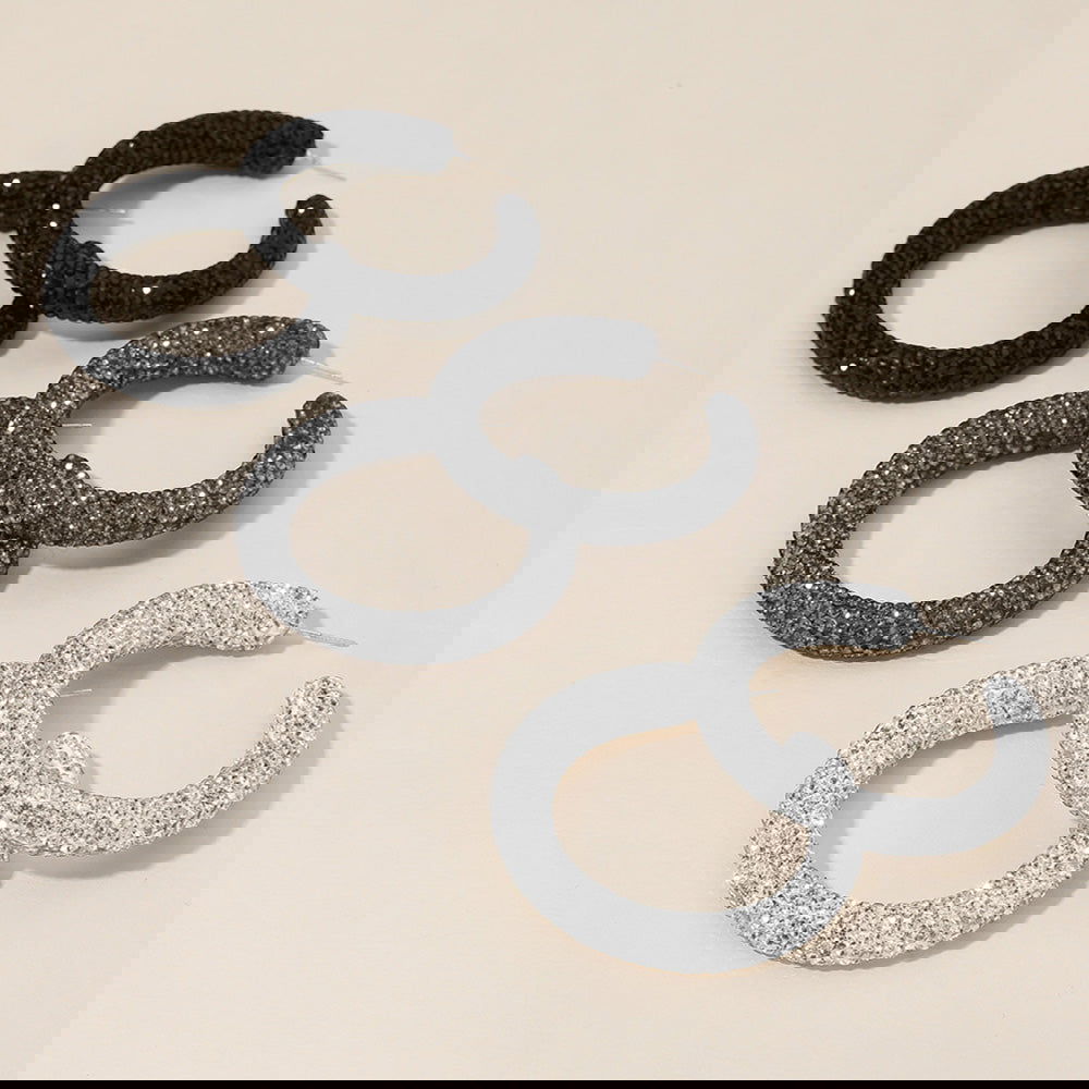 Sterling Silver Post Rhinestone Studded Hoop Earrings - M H W ACCESSORIES LLC