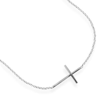 Sterling Silver Sideways Cross Bracelet-M H W ACCESSORIES - M H W ACCESSORIES LLC