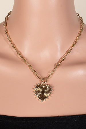 Studded Shining Gold Heart Pendant Chain Necklace - M H W ACCESSORIES LLC
