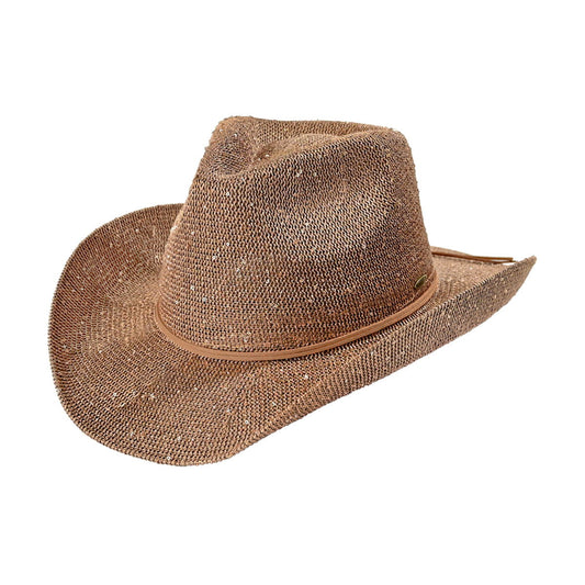 TAUPE LEATHER SEQUENCE COWBOY HAT - M H W ACCESSORIES LLC