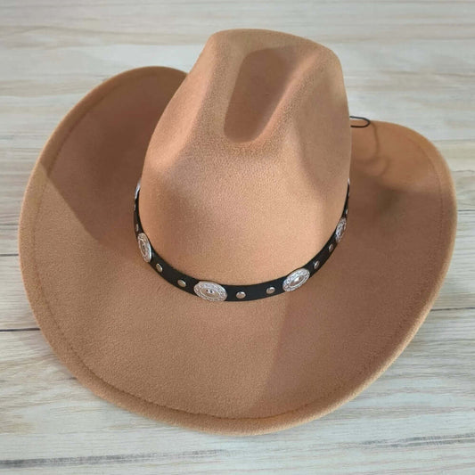 Tan Western Style Belt Pointed Cowboy Fedora Hat - M H W ACCESSORIES LLC