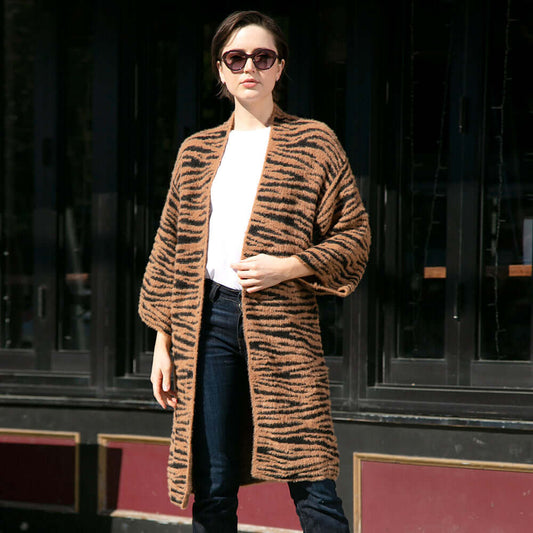 Tiger Patterned Bell Sleeves Cardigan Zebra Patterned Bell Sleeves - M H W ACCESSORIES LLC