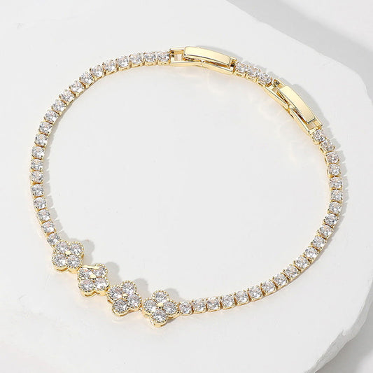 Triple Quatrefoil Round Stone Cluster Tennis Chain Bracelet - M H W ACCESSORIES LLC