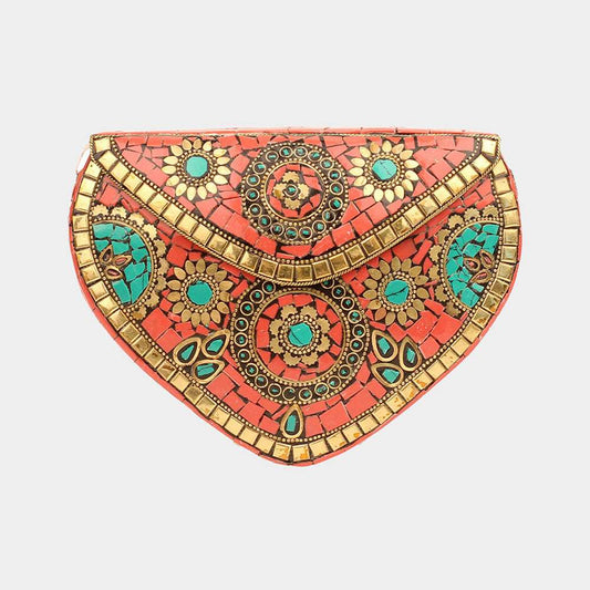 Turquoise Boho Mosaic Heart Crossbody Clutch Bag -M H W ACCESSORIES - M H W ACCESSORIES LLC
