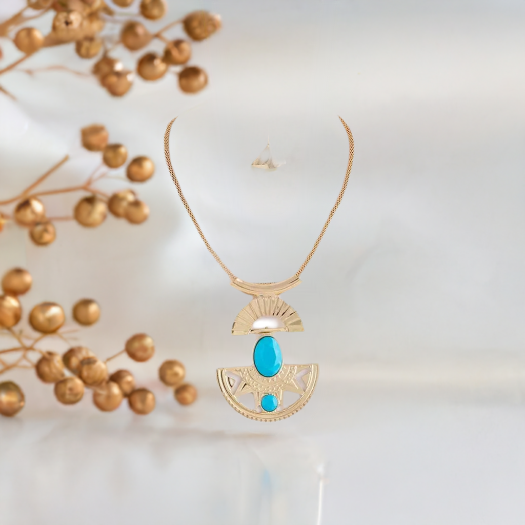 Turquoise Gold Pendant Necklace Set- Clearance-All Sales are Final - M H W ACCESSORIES LLC