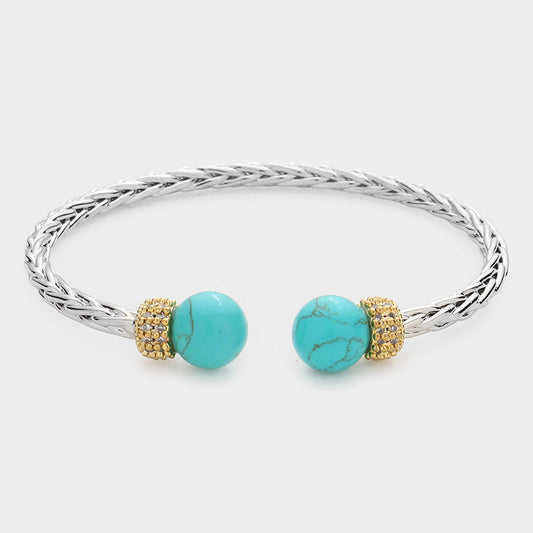 Turquoise Natural Stone Tip Cuff Bracelet- M H W ACCESSORIES - M H W ACCESSORIES LLC