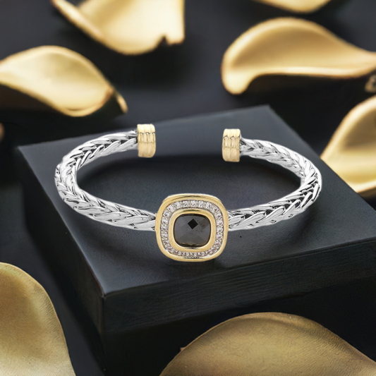 Two-Tone Black Cubic Zirconia Square Cable Cuff Bracelet for Women - M H W ACCESSORIES LLC