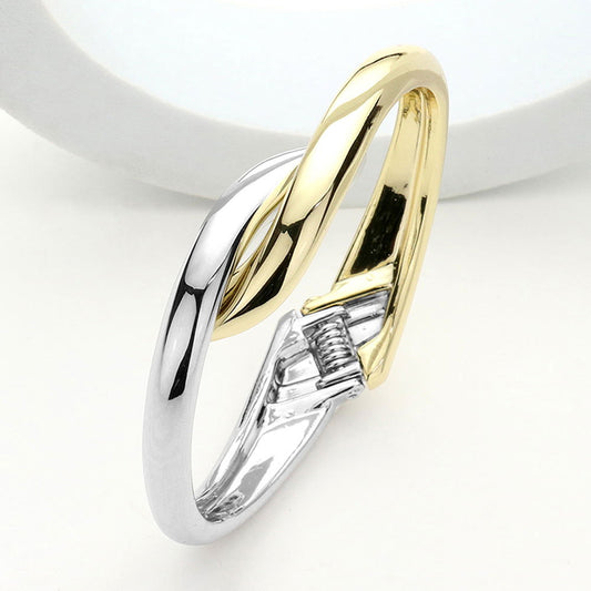 Two Tone Abstract Twist Metal Hinged Bracelet - M H W ACCESSORIES LLC