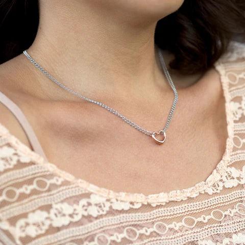Two Tone Double Strand Open Heart Necklace- M H W ACCESSORIES - M H W ACCESSORIES LLC
