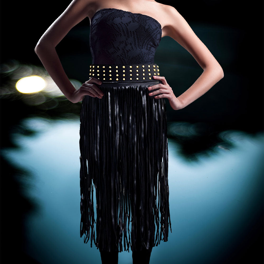 Faux Leather Fringe Silver Stud Accented Over The Body Belt (Copy)