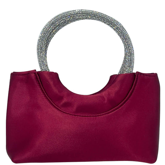 WINE SMOOTH RHINESTONE ROUND HANDLE EVENING BAG - M H W ACCESSORIES LLC