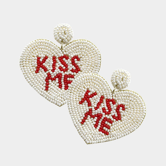 Whimsical Heart Dangle Earrings - Kiss Me Message - M H W ACCESSORIES LLC