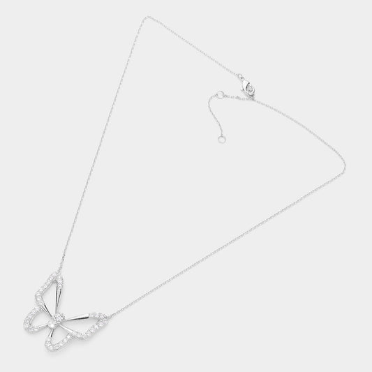 White Gold Dipped CZ Butterfly Pendant Necklace-M H W ACCESSORIES - M H W ACCESSORIES LLC