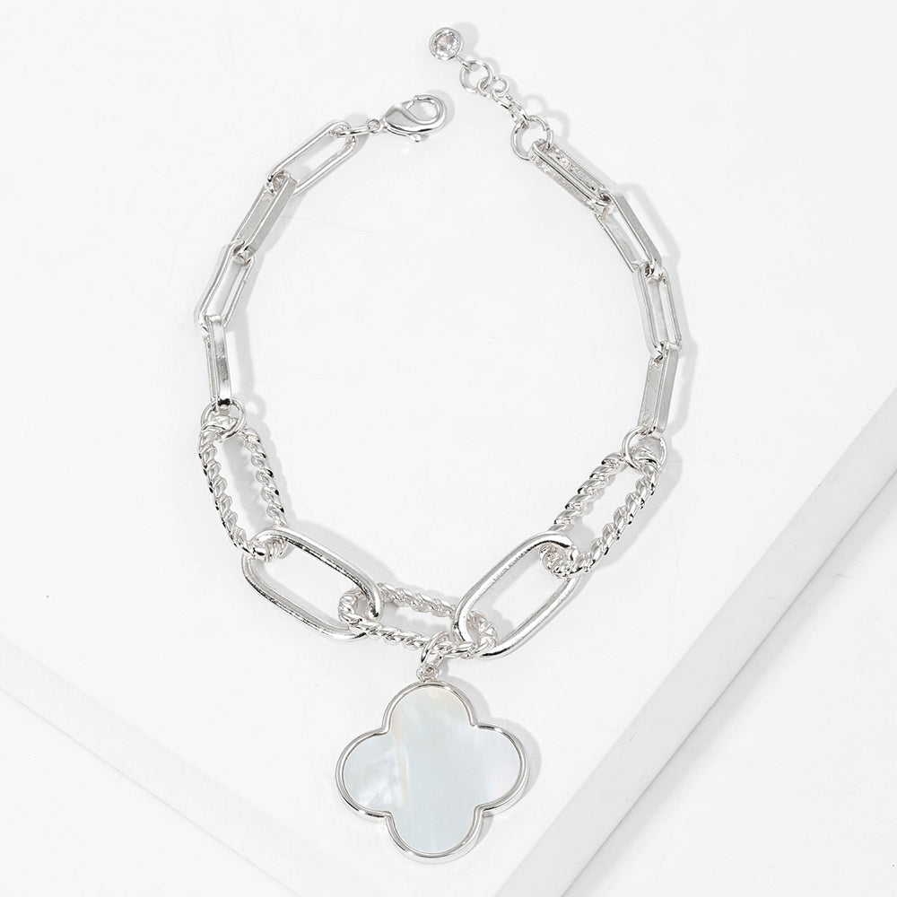 White Gold Dipped Mother of Pearl Charm Bracelet-M H W ACCESSORIES - M H W ACCESSORIES LLC