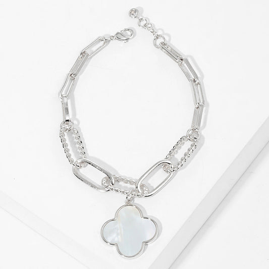 White Gold Dipped Mother of Pearl Charm Bracelet-M H W ACCESSORIES - M H W ACCESSORIES LLC